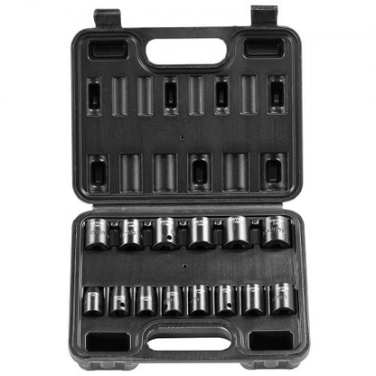 3/8" slaghylsnyckelsats, 14-delars grundhylsnyckelsats metrisk 7-20 mm, 6-kantig Cr-Mo-legerat stål för bilreparationer, lättlästa storleksmarkeringar, robust konstruktion, inkluderar förvaringsväska