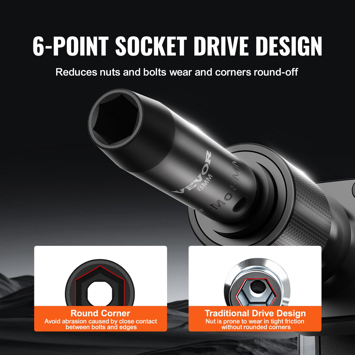 3/8" slaghylsnyckelsats, 18-delars djup hylsnyckelsats metrisk 8-22 mm, 6-kantig CR-V-legerat stål för bilreparationer, lättlästa storleksmarkeringar, robust konstruktion, inkluderar förvaringsväska