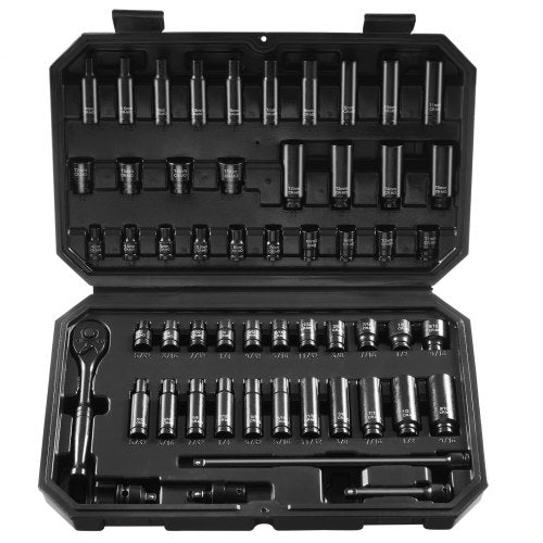 1/4" slaghylsnyckelsats, 55-delars djup och grund hylsnyckelsats SAE 5/32"-9/16" och metrisk 4-15 mm, 6-kantig CR-V-legerat stål för bilreparationer, lättlästa storleksmarkeringar, förvaringsväska