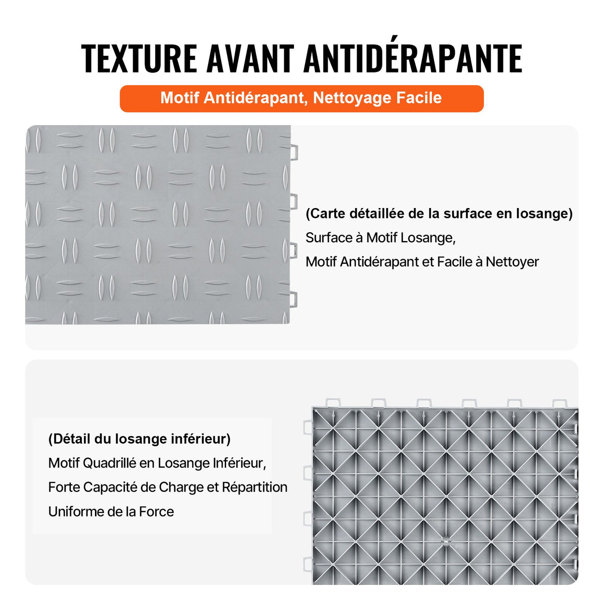 Garageplattor, sammankopplade, 30 x 30 x 1,2 cm, 50-pack, halkfria dubbelsidiga texturerade garagegolvplattor, för garage, källare, verkstäder, silver