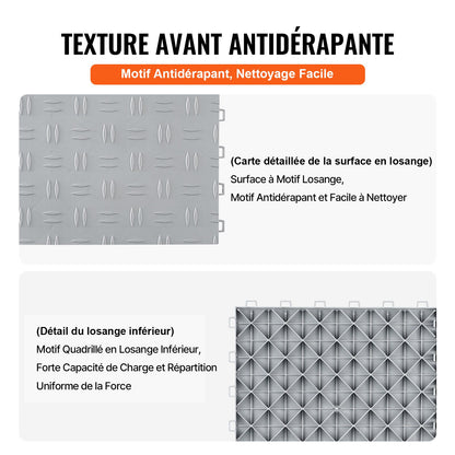 Garageplattor, sammankopplade, 30 x 30 x 1,2 cm, 50-pack, halkfria dubbelsidiga texturerade garagegolvplattor, för garage, källare, verkstäder, silver