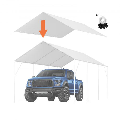 10 x 20 fot ersättningstak för carport, garagetält, kraftig vattentät och UV-skyddad, enkel installation med 40-bollars gummiband (endast toppskydd, ram ingår ej), vit