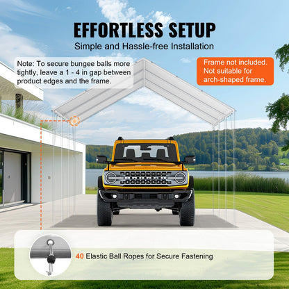 10 x 20 fot ersättningstak för carport, garagetält, kraftig vattentät och UV-skyddad, enkel installation med 40-bollars gummiband (endast toppskydd, ram ingår ej), vit