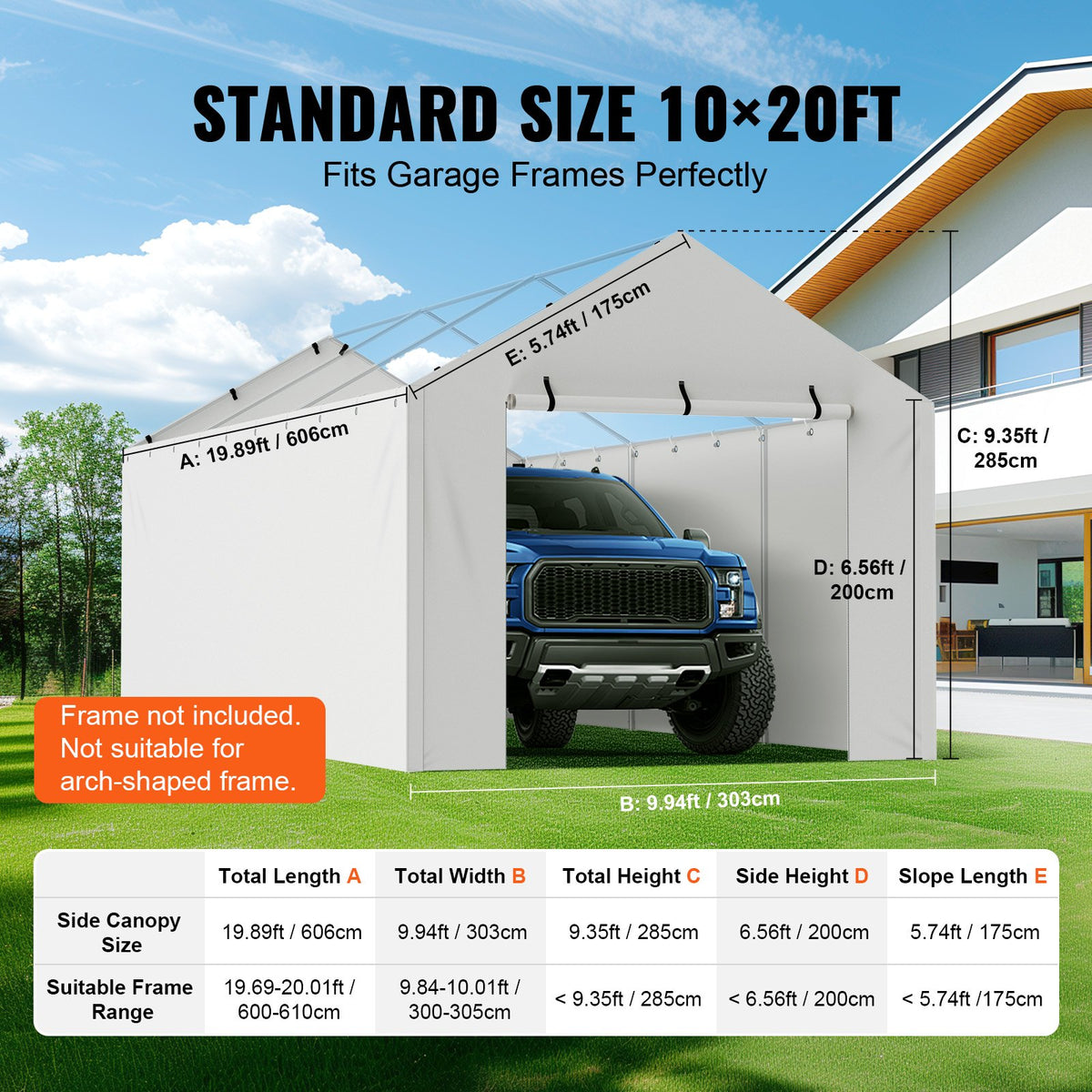Carportens reservtak, sidovägg, 3,5 x 6,5 m, garagetält, kraftig vattentät och UV-skyddad, enkel installation med kulband, vit (topp och ram ingår ej)