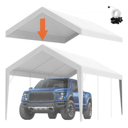 Carport med reservtält 6100 x 3040 mm, Garagetältpresenning, Kraftig, Vattentät och UV-skyddad, Enkel installation med kulband, Vit (Endast toppskydd, ram ingår ej)