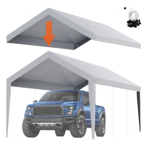Carport med reservtält, 6100 x 3040 mm, övertält för garage, kraftig, vattentät och UV-skyddad, enkel installation med kulband, grå (endast övertält, ram ingår ej)