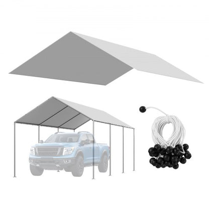 Carportöverdrag, 3 x 6 m dricksskyddad presenning för garage, UV-resistent och vattentät bilskyddspresenning, kraftigt bilportsöverdrag med bollvagnar, grå, ram ingår ej