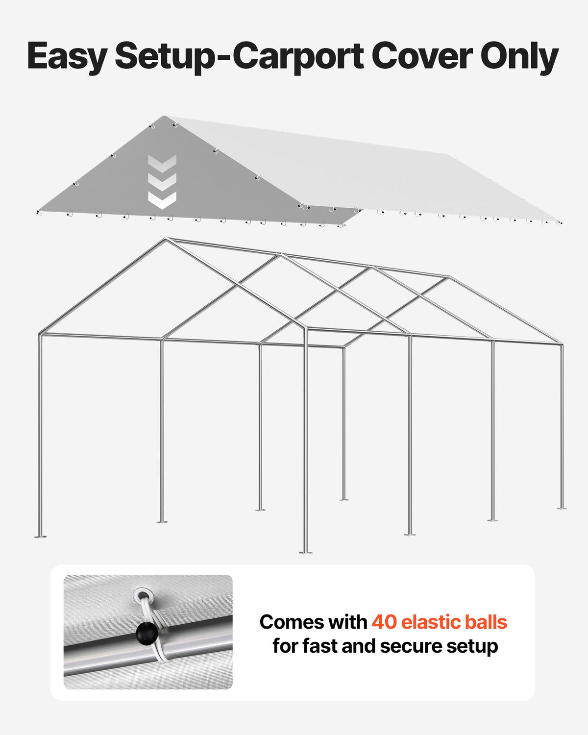 Carportöverdrag, 3 x 6 m dricksskyddad presenning för garage, UV-resistent och vattentät bilskyddspresenning, kraftigt bilportsöverdrag med bollvagnar, grå, ram ingår ej