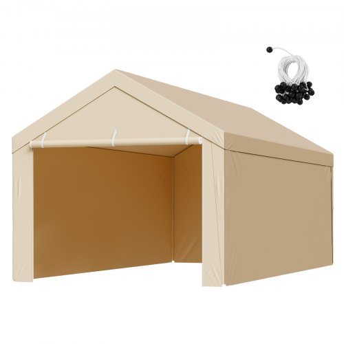 Carportens reservtak, 3 x 6 m dricksvattentät presenning för garage med sidoväggar, UV-resistent och vattentät, kraftig bilskyddspresenning med bollvagnar, beige, ram ingår ej