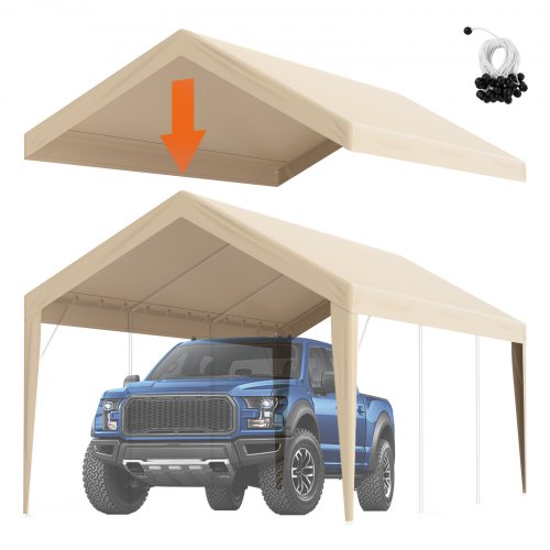 Carportöverdrag, 3,5 x 6,5 m, kraftfullt övertält, vattentätt och UV-skyddat, enkel installation med kulband, beige (endast övertält, ram ingår ej)