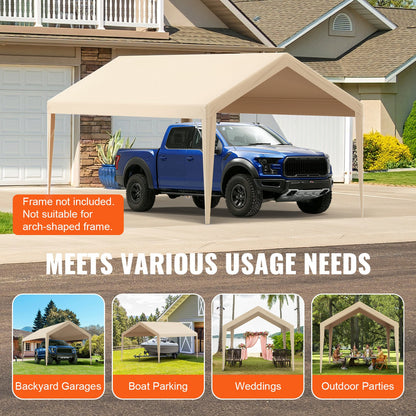 Carportöverdrag, 3,5 x 6,5 m, kraftfullt övertält, vattentätt och UV-skyddat, enkel installation med kulband, beige (endast övertält, ram ingår ej)