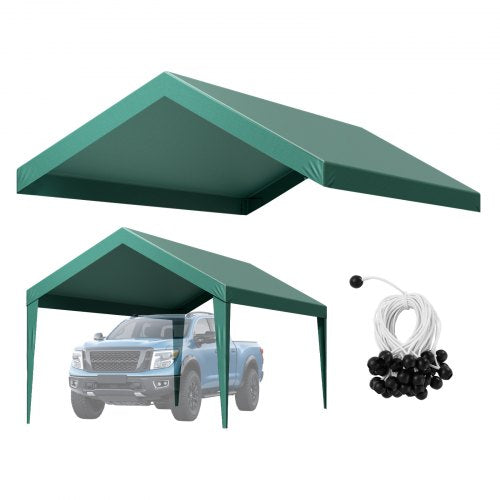 Carportöverdrag, 3 x 6 m dricksskyddad presenning för garage, UV-resistent och vattentät bilskyddspresenning, kraftigt bilportsöverdrag med bollvagnar, mörkgrön, ram ingår ej