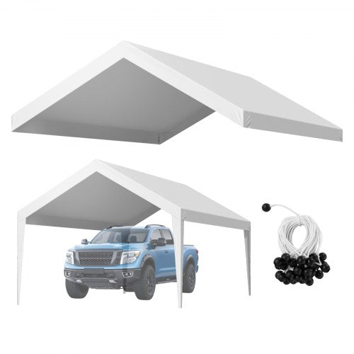 Carportöverdrag, 3,6 x 6 m dricksskyddad presenning för garage, UV-resistent och vattentät bilskyddspresenning, kraftigt bilportsöverdrag med bollvagnar, vit, ram ingår ej