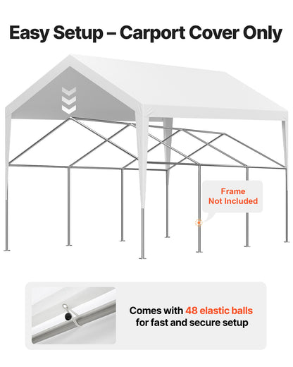 Carportöverdrag, 3,6 x 6 m dricksskyddad presenning för garage, UV-resistent och vattentät bilskyddspresenning, kraftigt bilportsöverdrag med bollvagnar, vit, ram ingår ej