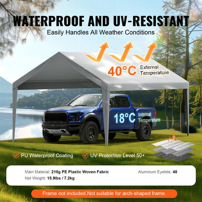 Carport med reservtält, 3,6 x 6,2 m, kraftfull presenning för garagetält, vattentät och UV-skyddad, enkel installation med kulband, grå (endast toppskydd, ram ingår ej)