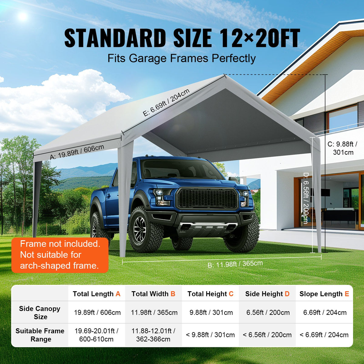 Carport med reservtält, 3,6 x 6,2 m, kraftfull presenning för garagetält, vattentät och UV-skyddad, enkel installation med kulband, grå (endast toppskydd, ram ingår ej)