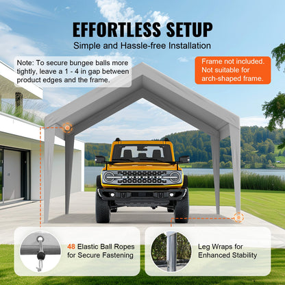Carport med reservtält, 3,6 x 6,2 m, kraftfull presenning för garagetält, vattentät och UV-skyddad, enkel installation med kulband, grå (endast toppskydd, ram ingår ej)