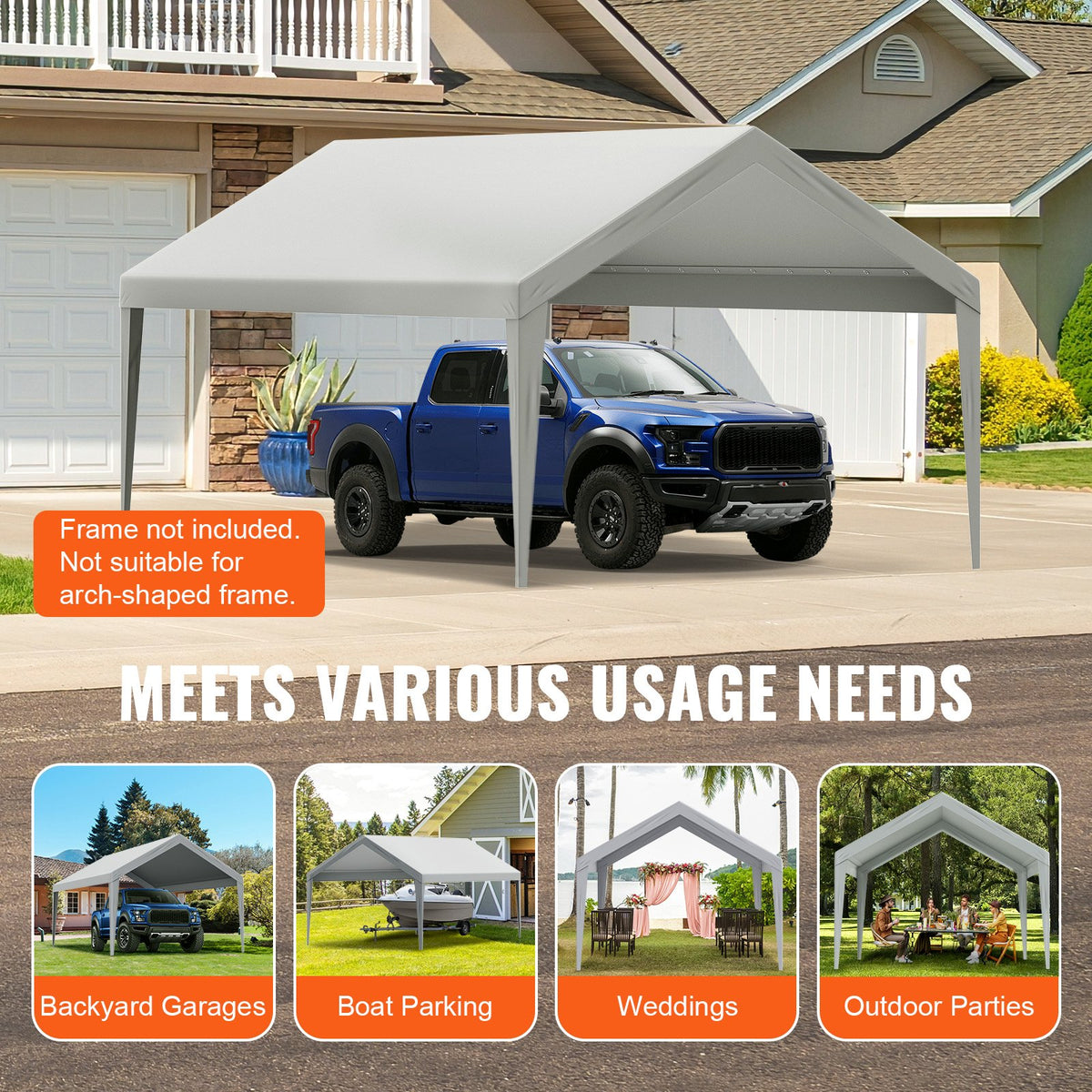Carport med reservtält, 3,6 x 6,2 m, kraftfull presenning för garagetält, vattentät och UV-skyddad, enkel installation med kulband, grå (endast toppskydd, ram ingår ej)