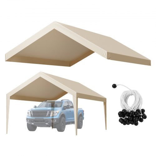Carportöverdrag, 3,6 x 6 m dricksskyddad presenning för garage, UV-resistent och vattentät bilskyddspresenning, kraftigt bilportsöverdrag med bollvagnar, beige, ram ingår ej