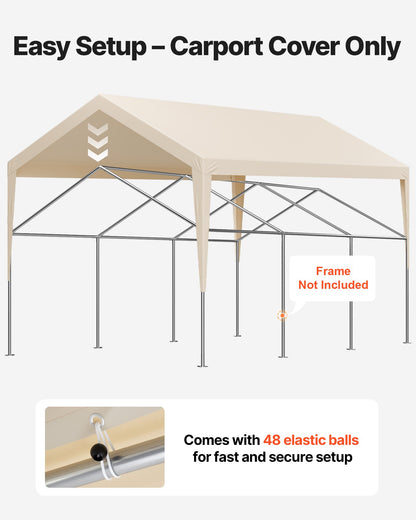 Carportöverdrag, 3,6 x 6 m dricksskyddad presenning för garage, UV-resistent och vattentät bilskyddspresenning, kraftigt bilportsöverdrag med bollvagnar, beige, ram ingår ej