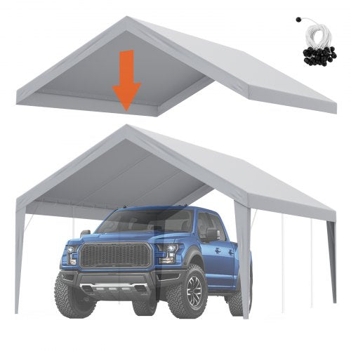 Carportöverdrag, 3,7 x 6,2 m, kraftfull presenning för garagetält, vattentät och UV-skyddad, enkel installation med kulband, grå (endast överdrag, ram ingår ej)