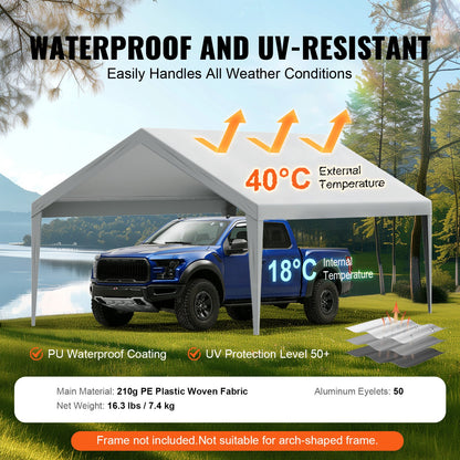 Carportöverdrag, 3,7 x 6,2 m, kraftfull presenning för garagetält, vattentät och UV-skyddad, enkel installation med kulband, grå (endast överdrag, ram ingår ej)