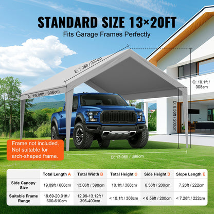 Carportöverdrag, 3,7 x 6,2 m, kraftfull presenning för garagetält, vattentät och UV-skyddad, enkel installation med kulband, grå (endast överdrag, ram ingår ej)