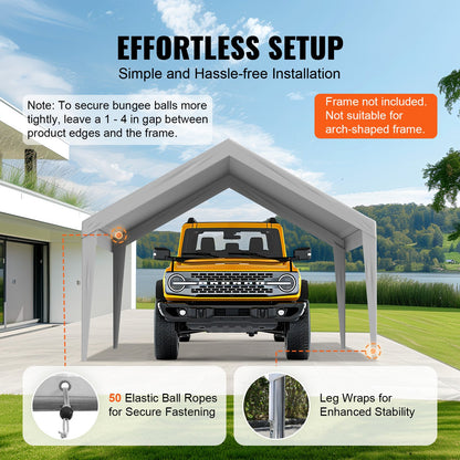 Carportöverdrag, 3,7 x 6,2 m, kraftfull presenning för garagetält, vattentät och UV-skyddad, enkel installation med kulband, grå (endast överdrag, ram ingår ej)