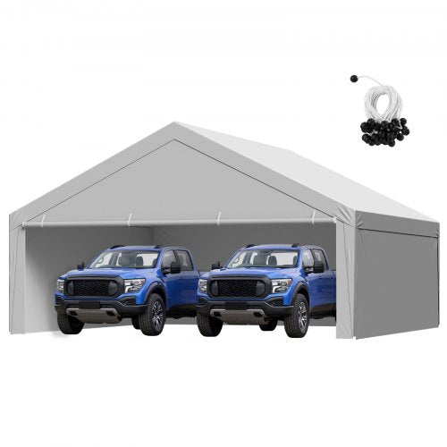 Carportens reservtak, 6 x 6 m dricksskyddad garagepresenning med sidoväggar, UV-resistent och vattentät, kraftig bilskyddspresenning med bollvagnar, grå, ram ingår ej