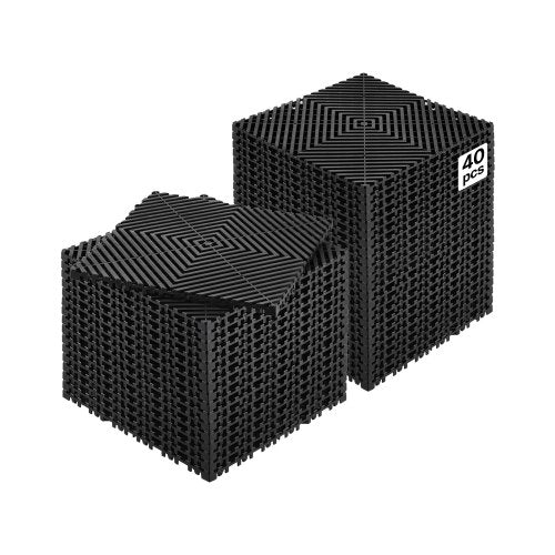 Interlocking Drainage Mat, 12” x 12” Modular Interlocking Cushion, 40 Pcs Splicing Drainage Mats, Non-Slip Black PP Drainage Floor Tile and Shower Mat, for Garage, Garden, Kitchen & Outdoor