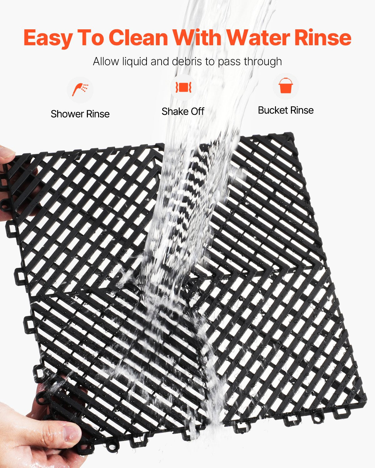 Interlocking Drainage Mat, 12” x 12” Modular Interlocking Cushion, 40 Pcs Splicing Drainage Mats, Non-Slip Black PP Drainage Floor Tile and Shower Mat, for Garage, Garden, Kitchen & Outdoor