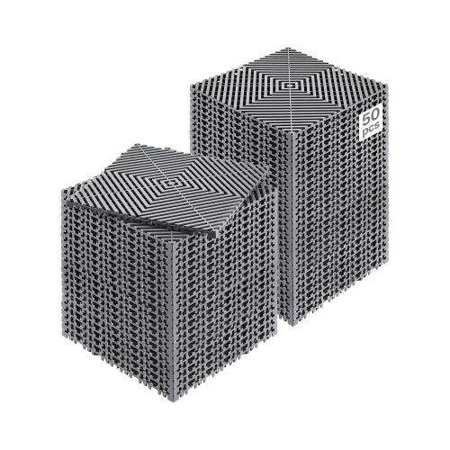 Sammankopplande dräneringsmatta, 30 x 30 cm modulär sammankopplande kudde, 50 st. skarvmattor för dränering, halkfria grå PP-dräneringsgolvplattor och duschmatta, för garage, trädgård, kök och utomhusbruk