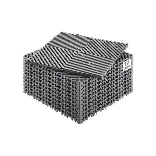 Interlocking Drainage Mat, 12” x 12” Modular Interlocking Cushion, 12 Pcs Splicing Drainage Mats, Non-Slip Gray PP Drainage Floor Tile and Shower Mat, for Garage, Garden, Kitchen & Outdoor