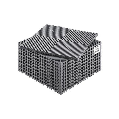 Interlocking Drainage Mat, 12” x 12” Modular Interlocking Cushion, 12 Pcs Splicing Drainage Mats, Non-Slip Gray PP Drainage Floor Tile and Shower Mat, for Garage, Garden, Kitchen & Outdoor