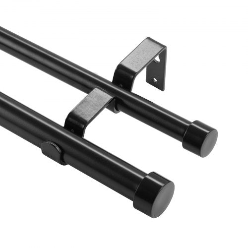 Gardinstänger med dubbla stänger, justerbar längd 36-72 tum (3-6 fot), svarta dubbla gardinstänger med ändknoppar, 1" och 3/4" diameter, dubbel fönsterstång för skira och mörkläggningsgardiner