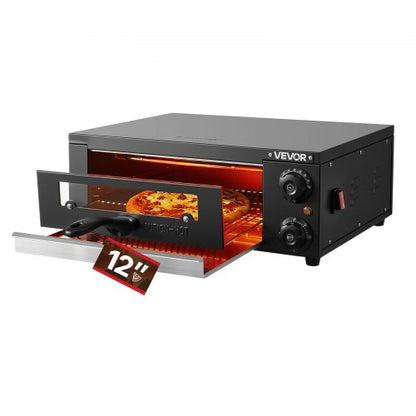 Electric Pizza Oven, 304.8mm Countertop Pizza Oven, 25 to 300℃ Temp Range, 1450W Indoor Pizzas Maker w/Timing & Temp Control, Pizzas Cooker w/Dual Heat Tube, Grill Rack, for Kitchen & Commercial