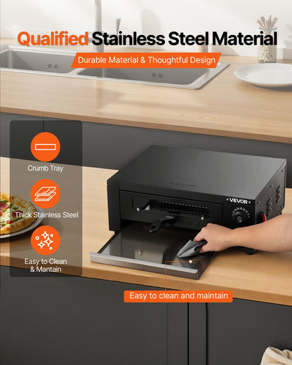 Electric Pizza Oven, 304.8mm Countertop Pizza Oven, 25 to 300℃ Temp Range, 1450W Indoor Pizzas Maker w/Timing & Temp Control, Pizzas Cooker w/Dual Heat Tube, Grill Rack, for Kitchen & Commercial