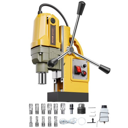 Magnetborrmaskin, 1400W motor, 1,6 tum borrdiameter, 2810 lbf bärbar elektrisk magnetborrpress, med 11 kärnborrar, 800 varv/min hastighet, borrmaskin för metallytor, heminredningsindustrin