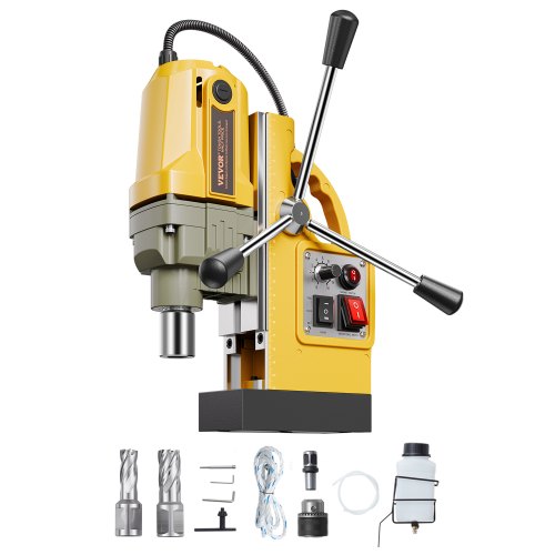 Magnetborr, 1200W motor 1,6 tum borrdiameter, 2810 lbf elektrisk magnetborrpress, med 2 kärnborrar, variabel hastighet, borrmaskin för metallytor, heminredningsindustrin, gul