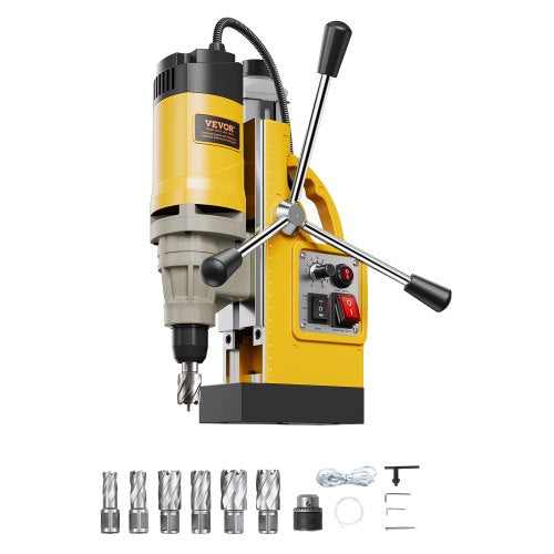 Magnetborrmaskin, 1400W motor, 2 tum borrdiameter, 2878 lbf elektrisk magnetborrpress, med 6 kärnborrar, variabel hastighet, borrmaskin för metallytor, heminredningsindustrin, gul