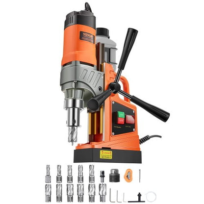 Magnetborrmaskin, 1450W motor, 1,6 tum borrdiameter, 2810 lbf bärbar elektrisk magnetborrpress, med 11 kärnborrar, 850 varv/min hastighet, borrmaskin för metallytor, heminredningsindustrin