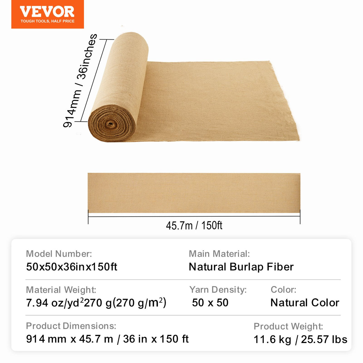 Rulle av säckväv, 91 cm x 45 m och 136 x 136 cm högdensitets breda naturliga säckvävrullar, rulle av jutetyg ​​för träd, för dekoration, hantverk, bröllop, trädgårdsskötsel, vintertäckning för växter och träd