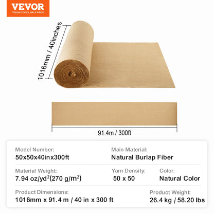 Rulle av säckväv, 102 cm x 91 m och 132 x 132 cm högdensitets breda naturliga säckvävrullar, rulle av jutetyg ​​för träd, för dekoration, hantverk, bröllop, trädgårdsskötsel, vintertäckning för växter och träd