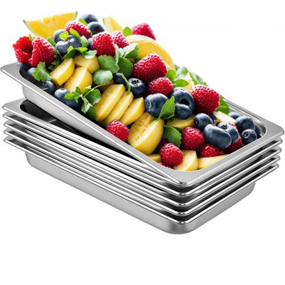 6-pack ångbordsformar 20,9 x 12,8 x 2,6 tum djupa ångbordsformar full storlek 8,5 l djup matbehållare rostfritt stål ugnsplåt hotellformar anti-jam ångbordsform mat