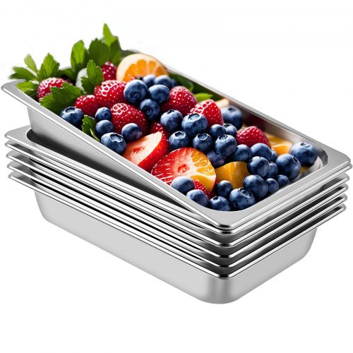 6-pack ångbordsformar 20,9 x 12,8 x 3,9 tum djupa ångbordsformar i full storlek 13 liter djup matbehållare rostfritt stål ugnsplåt hotellformar anti-jam ångbordsform för mat