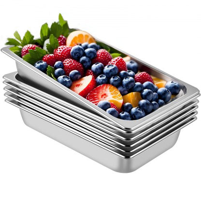 6-pack ångbordsformar 20,9 x 12,8 x 3,9 tum djupa ångbordsformar i full storlek 13 liter djup matbehållare rostfritt stål ugnsplåt hotellformar anti-jam ångbordsform för mat