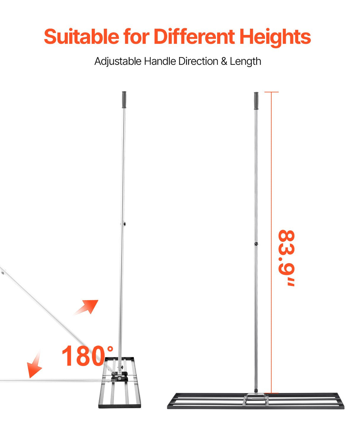 Lawn Leveling Rake, Lawn Leveler with 83.9 in Handle, 48x10 in Ground Plate, Rust-Resistant Carbon Steel Soil Leveler, 2 Heights Adjustable, Effort Saving Lawn Leveling Tool for Yard Golf Court