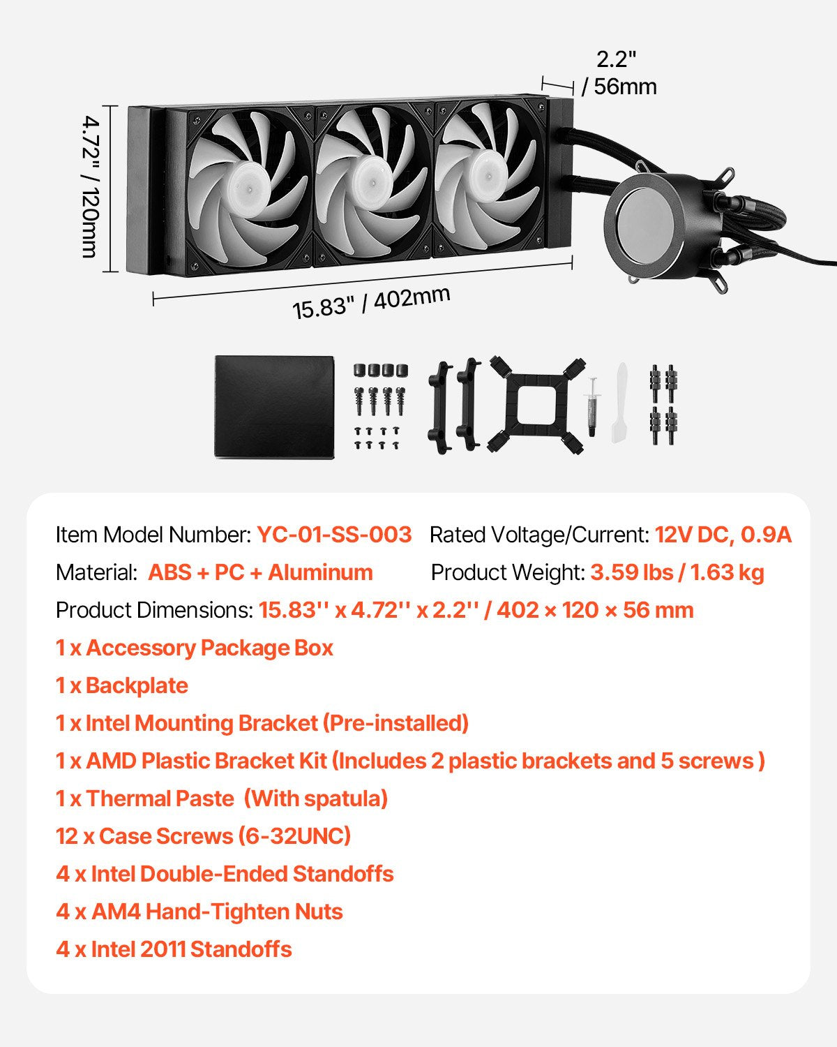 CPU-vätskekylare, AIO CPU-vattenkylare - 3 x 120 mm PWN-fläktar och pump, anpassningsbar svart PC-vätskekylare med 2,1" LCD-skärm och ARGB-lampa, för Intel 115X/1366/2011/1700/1200, AMD AM4/AM5