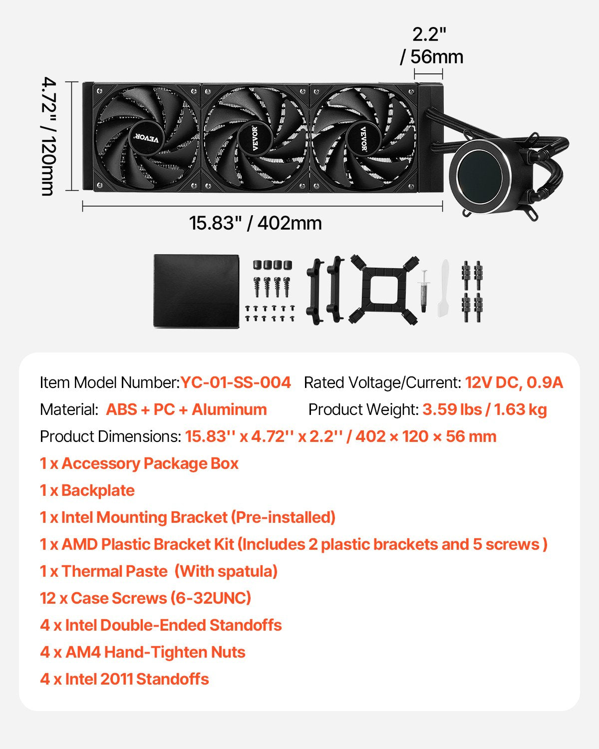 CPU Liquid Cooler, AIO CPU Water Cooler - 3 x 120mm PWN Fans, Pump & 2.1" LCD Display, Max 2200PRM Black CPU Cooling Fan, Compatible for Intel 115X/1366/2011/1700/1200, AMD AM4/AM5