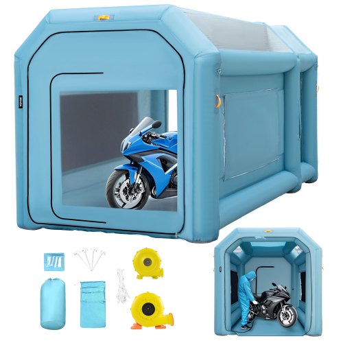 Bärbar uppblåsbar målarbox, 396,24 x 243,8 x 243,8 cm uppblåsbar sprutbox, billackeringstält med luftfiltersystem och 2 blåsmaskiner, uppgraderat uppblåsbart sprutboxstält, billackeringsarbetsstation för motorcykelgarage